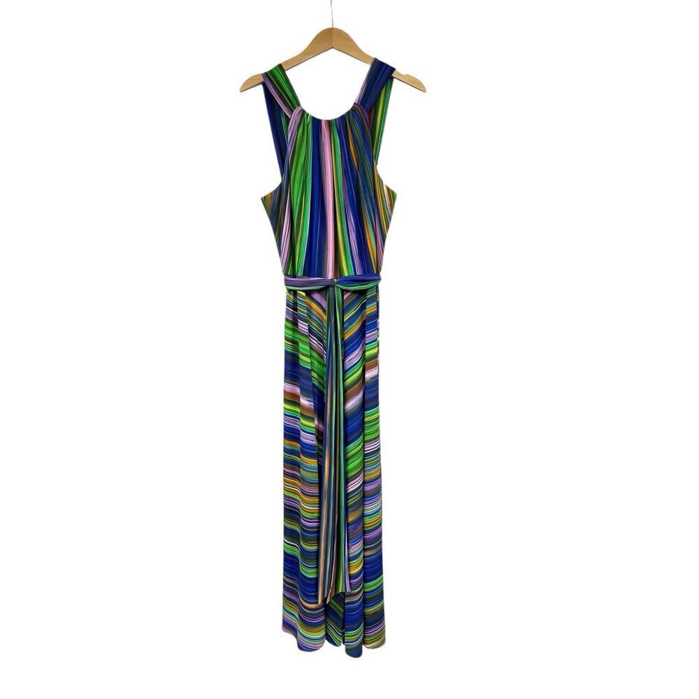 MUSE Women’s Striped Halter Maxi Colorful Rainbow Jersey Dress Size 12 Party